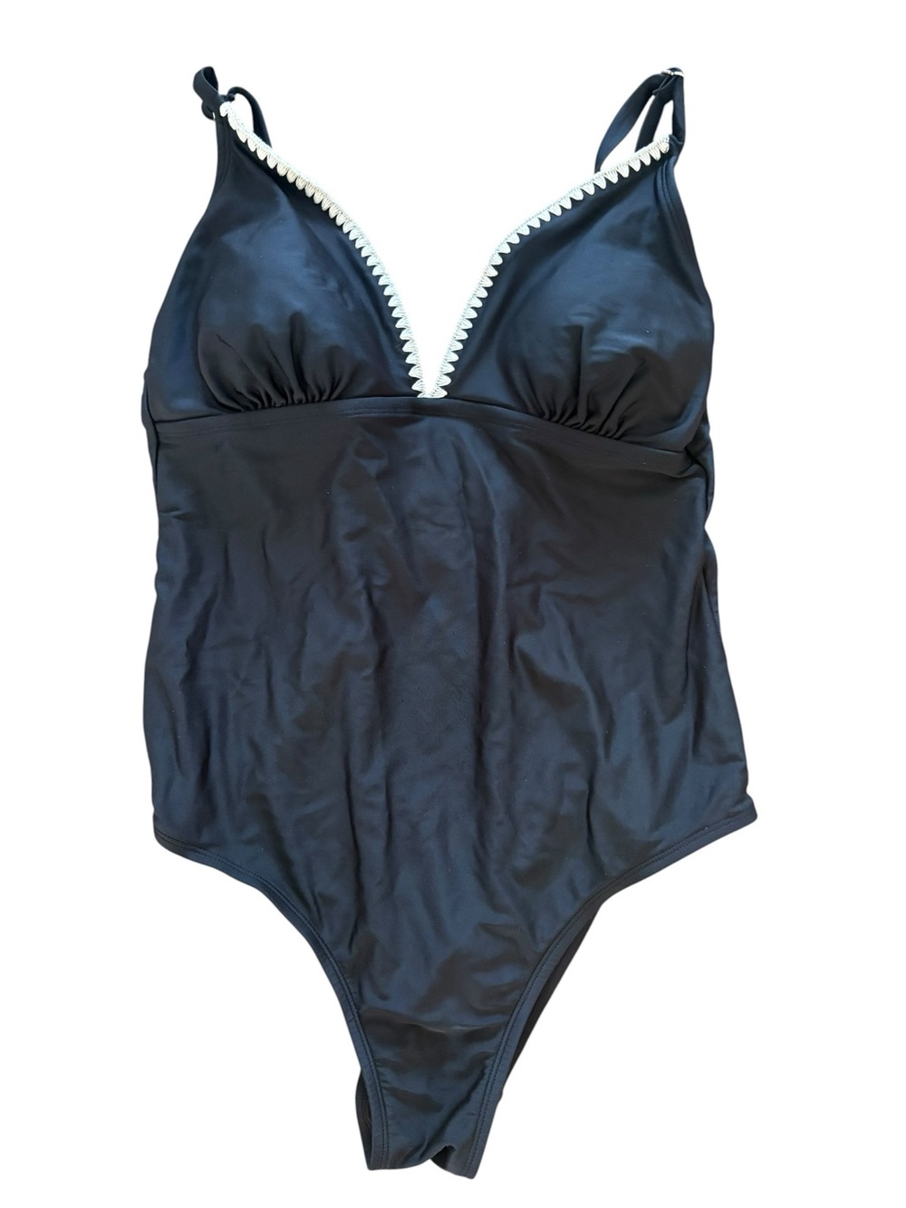Kona Sol Black One-Piece Swimsuit with Cream Trim